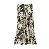KYLETHOMASW  -  Spring Summer Women's Fashion niche animal print silk satin texture high waisted midi skirt