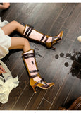 KYLETHOMASW  -  Retro Mixed Color Front Lace Up Modren Boots Autumn NEW Belt Buckle Strap Casual Boots Pointed Toe Mid Heel Sexy Lady Boots