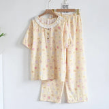 KYLETHOMASW  -  Cotton double-layer gauze lace princess pajamas women's summer new short-sleeved trousers shorts ins loungewear cover