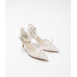 KYLETHOMASW  -  Spring and summer new pointed hollow lace bow low-heeled wedding shoes thin high-heeled banquet dress small size women's sandals