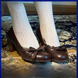 KYLETHOMASW  -  French Butterfly Knot Retro round Head High Heels Women's Autumn New Coarse Heel Versatile Commuting Outdoor Wear Low Cut
