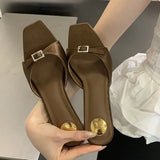 KYLETHOMASW  -  Summer New Brand Women Slipper Fashion Shallow Slip On Thin High Heel Outdoor Dress Sandals Ladies Elegant Slides New Woman