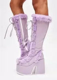 KYLETHOMASW  -  New Winter Women Snow Boots Platform Wedge High Heel Faux Fur Lady Shoes Female Plush Warm Non-slip Mid Calf Boots Goth Shoes