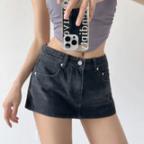 KYLETHOMASW  -  Y2k Denim Mini Skirt for Women Summer 2024 Sexy Vintage Low Waist Slim Micro Jeans Skirt Korean Style Skort Streetwear