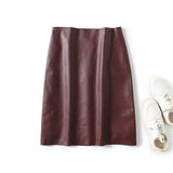 KYLETHOMASW  -  Winter French Minimalist Burgundy Leather Skirt With High Waist Zippers Straight Leg Mini Skirts Womens