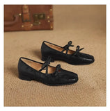 KYLETHOMASW  -  Mary Jane New Women Shoes Ballet Bow Square Toe Mid Heels Nude Shoes Fashion Casual Elegant Shallow Pumps