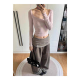 KYLETHOMASW  -  Summer New Belt Pleated Floor Mopping Straight Solid Color Trousers