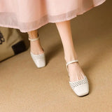 KYLETHOMASW  -  2025 Vintage Women Sandals Square Toe Thick Heels 3.5cm Buckle Strap Breathable Small Size 31 32 33 Sweet Daily Shoes