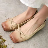 KYLETHOMASW  -  Women's genuine leather pleated sqaure toe slip-onn ballet flats soft comfortable female four season ballerianns single shoes