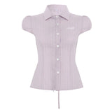 KYLETHOMASW  -  Solid Striped Simple Chic Women Causal Skirts Fashion Trendy Lace Up Summer New Slim Fit Blouses