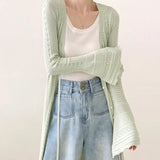KYLETHOMASW  -  Spring Elegant Green V-Neck Long Knit Cardigan Women's Flared Sleeve Lace-Up Sweater Coat OL Crochet Hollow Out Outerwears 208A