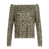 KYLETHOMASW  -  One neck loose leopard print long sleeved spicy girl personality off the shoulder lazy casual versatile T-shirt