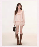 KYLETHOMASW  -  Blush Pink Two Piece Outfit Off Shoulder Cowl Neck Ribbed Knit Mini Dress with Sequin Cami Top Layered Co-ord Set Sweet Sexy Hot