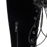 KYLETHOMASW  -  Lace-up Winter Shoes Women Snow Boots Real Fur Boots Women Knee High Suede Thick Heel Warm Outdoor with Zip Big Size 43