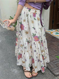 KYLETHOMASW  -   Elastic Waist Sweet Printed Maxi Skirts Women New Loose Gentle Casual Summer  Florals Office Lady Vintage