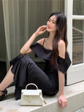KYLETHOMASW  -  Summer Elegant Women Spaghetti Strap Dress Solid Y2K Sleeveless A-Line Princess Prom Wedding Evening Pirty Backless Clothes