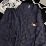 KYLETHOMASW  -  Embroidery Dog Vintage Plaid Men's Pyjama 2 Piece Suit Plus Size Casual Soft Fashion Men's Pajamas Set Spring New Sleepwear
