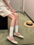 KYLETHOMASW  -  Genuine Leather French Studded Ballet Flats for Women, Summer, Single Strap, Shallow Low Heel Mary Jane
