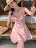 KYLETHOMASW  -  Summer French Vintage Spaghetti Strap Mini Dress Women Flower Frocks Party Evening Sexy One-Piece Y2k