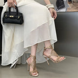 KYLETHOMASW  -  Designer Hollow Out Crystal Diamond Buckle Strap Woman Sandals Street Style Thin High Heels Striptease Shoes