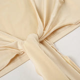 KYLETHOMASW  -  Ins niche design irregular deep V-knot tied long sleeved cover shirt solid color basic versatile temperament short cardigan