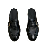 KYLETHOMASW  -  British Buckle Strap Mules Shoes Ladies Med-High Heels Slippers Slip On Derby Sliders Femmes Pantuflas PU Leather Loafers Woman