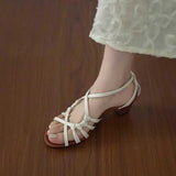 KYLETHOMASW  -  Vintage Open Toe Thick Heel Sandals for Women Fashion Woven Cross Straps Round Toe Roman Sandals Summer New Beach Casual Shoes