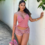 KYLETHOMASW  -  Three Sisters Summer Fashion Sexy Casual Party Prom Vacation Seaside Woman Clothing Checkered Pattern 2 Piece Sets Woman Outfit