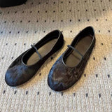 KYLETHOMASW  -  Round Toe Horsehair Ballet Flats Women Shoes Elastic Band Elegant Red Mary Janes Ladies Shallow Spring Autumn Black Loafers