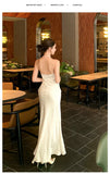 KYLETHOMASW  -  French Fashionable Elegant Satin Evening Gown Women's Backless V-neck Halter Camisole Long Dress Sexy Chic Banquet Gown