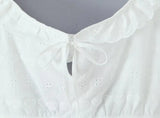 KYLETHOMASW  -  Pretty Girl Holiday Summer Dresses Women O Neck Short Sleeve A-line Mini Hollow Out Embroidery White  Dress Backless Robe