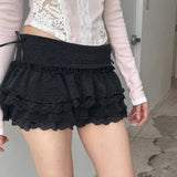 KYLETHOMASW  -  Sweet Slight Strech Solid  Low Waist All Match Folds Short Edible Tree Fungus Knitted Skirts