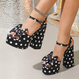 KYLETHOMASW  -  Summer Fashion Platform Open Toe Buckle Strap Women Sandals Designer Polka Dot Butterfly-knot Square High Heels Shoes