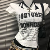 KYLETHOMASW  -  American Summer Subculture Millennial Y2k Hot Star Print Design Short Fake Two-piece Strap Top Short-sleeved T-shirt For Women