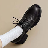 KYLETHOMASW  -  Womens Cowhide Lace Up Flat Shoes Oxford Round Toe Retro British High-Quality Soft Comfortable All Season Daily Shoes