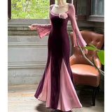 KYLETHOMASW  -  French Design Sense Niche High Sense Temperament Socialite Autumn and Winter Lace Splicing Velvet Temperament Dress Fairy Skirt