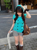 KYLETHOMASW  -  New Autumn Women's Knit Cardigan Korean Style Trendy Y2K Aesthetic Mint Green Hoodie Harajuku Retro Double-Breasted Sweater