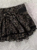 KYLETHOMASW  -  New American Y2K Leopard-print Bow Skirts Women  Lace Patchwork Retro Punk Fashion Slim Skirt Aesthetic Sexy Style Chic Clothing
