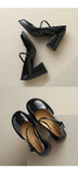 KYLETHOMASW  -  New Women Mary Janes Shoes Vintage Pumps Patent Leather Shoes High Heels Dress Shoes Black Shallow Boat Shoe Zapatos Mujer