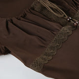 KYLETHOMASW  -  Drawstring square neck short sleeved T-shirt with women's lace patchwork design, high waist slim fit and slimming knit top