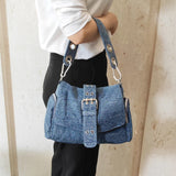 Kylethomasw Denim Women Shoulder Crossbody Bag Fashion Rivet Ladies Axillary Bags Brand Design Female Handbag Blue