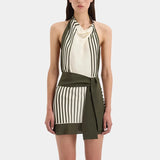 KYLETHOMASW  -  New Sleeveless Elegant Simple Party Dress Women Summer Holiday Backless Chic Mini Dress Striped Patchwork Dress for Women