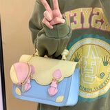 KYLETHOMASW  -  Sweet Cute Color Block Handbag Women JK Academy Style Square Leather Shoulder Bag Ladies Fashion Minimalist Kawaii Messenger Bag