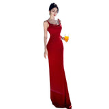 KYLETHOMASW  -  Summer New Hot Selling Bright Suspender Slim Fit Red Vacation Style Design Sense Trailing Long Skirt for Women
