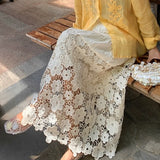 KYLETHOMASW  -  Korean Version Lace Patchwork Hollow Hook Flower A-line Skirt Casual Versatile High Waisted Bottoms Summer New Women
