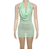 KYLETHOMASW  -  Sexy Sequin Halter Beach Mini Dress Women V Neck Backless Sleeveless Vestidos Female 2025 Spring Summer Chic Holiday Streetwears