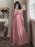 Kylethomasw French Elegant Lantern Sleeve Lace Up Midi Dress 2024 Spring and Summer Women Square Neck Evening Party Prom Robe Women's Dress