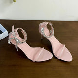 KYLETHOMASW  -  Luxury Rhinestones Women Heels Sandals Shoes Fashion Round Toe Female Ankle Strap Footwear Party Ladies High Heels Shoes Pumps