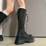 KYLETHOMASW  -  Flats Platform High Boots Women's Designer Shoes for Woman Winter Knee High Boots Lace Up Trend Goth Fashion Boots Femme