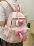 KYLETHOMASW  -  Large Capacity Plaid Cute Bowknot Backpack Lattice Korean Style Nylon Student School Bag Solid Color Lightweight